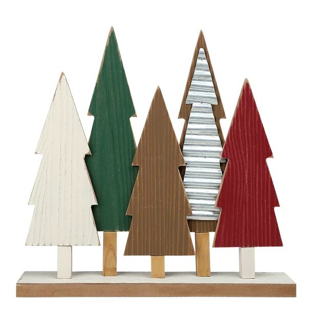 Holiday Time Wood and Metal Five Tree Tabletop Decoration - Walmart.com | Walmart (US)