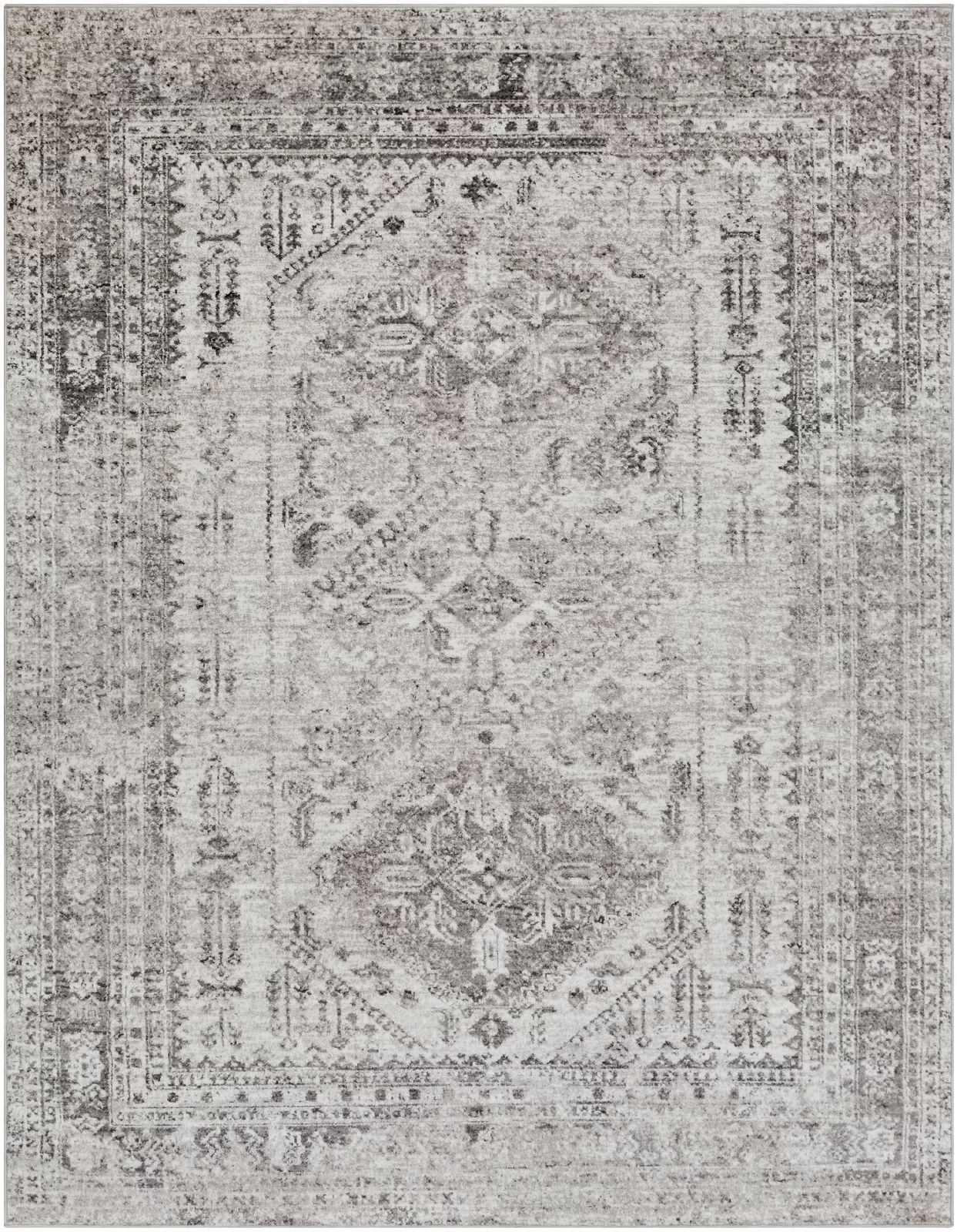 Fitz Oriental Area Rug in Light Gray/White/Charcoal | Wayfair North America