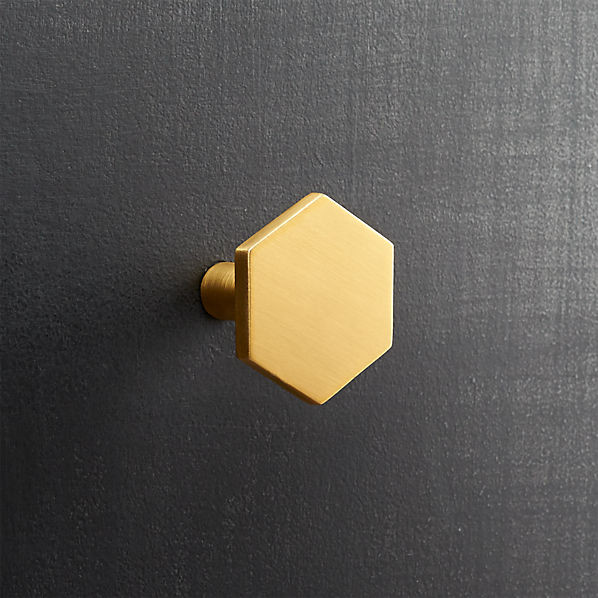 hex brushed brass drawer pull | CB2