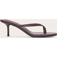 Brown Croc Pu Square Toe Thong Mid Stiletto Heeled Mules, Brown | PrettyLittleThing UK