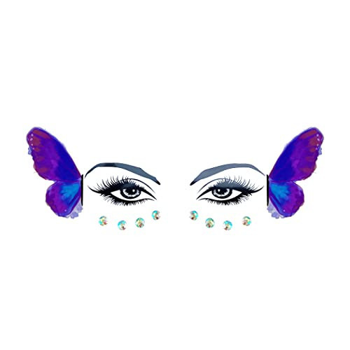 Neva Nude Purple Glitter Butterfly Flutterby Face Tattoo With Sparkly Crystal Jewels - Medical Grade Adhesive, Waterproof, & Sweatproof | Made in USA | Amazon (US)
