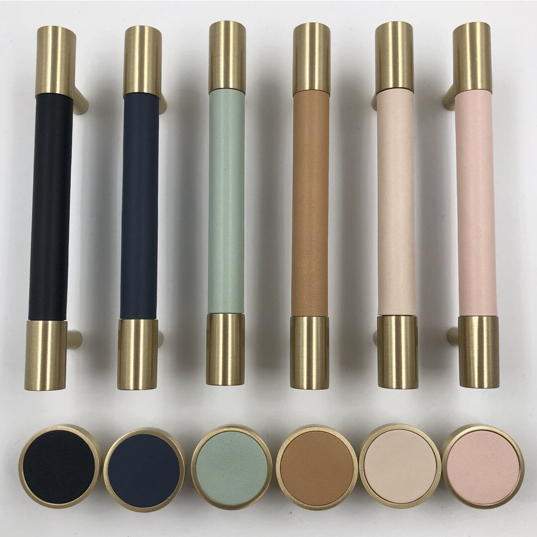 Frolunda // Leather and Brass Handle Pulls and Knobs - Hardware for Cabinets and Furniture. Colou... | Etsy (US)