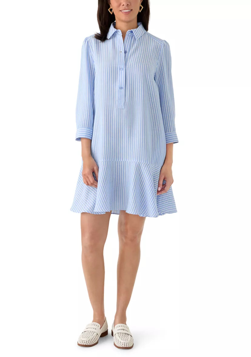 Women's Seersucker Long Sleeve Ruffle Mini Dress | Belk