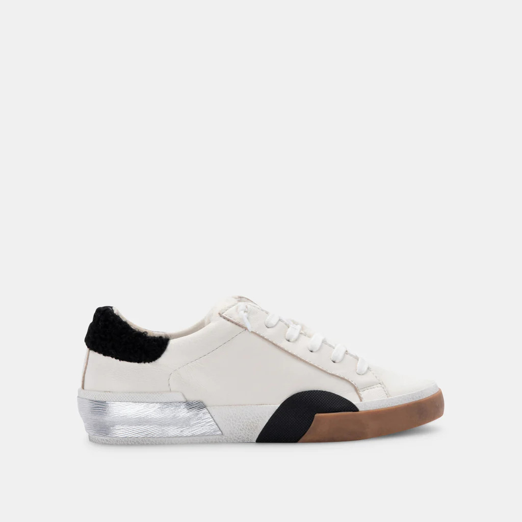 ZINA PLUSH SNEAKERS WHITE BLACK LEATHER | DolceVita.com