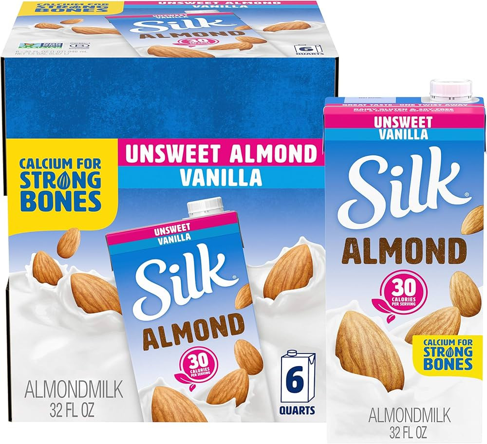 Silk Shelf-Stable Almond Milk, Unsweetened Vanilla, Dairy-Free, Vegan, Non-GMO Project Verified, ... | Amazon (US)