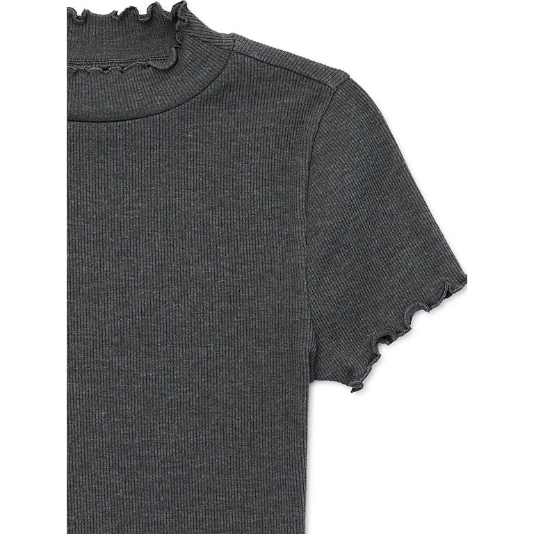 Wonder Nation Girls Lettuce Edge Mock Neck Top | Walmart (US)