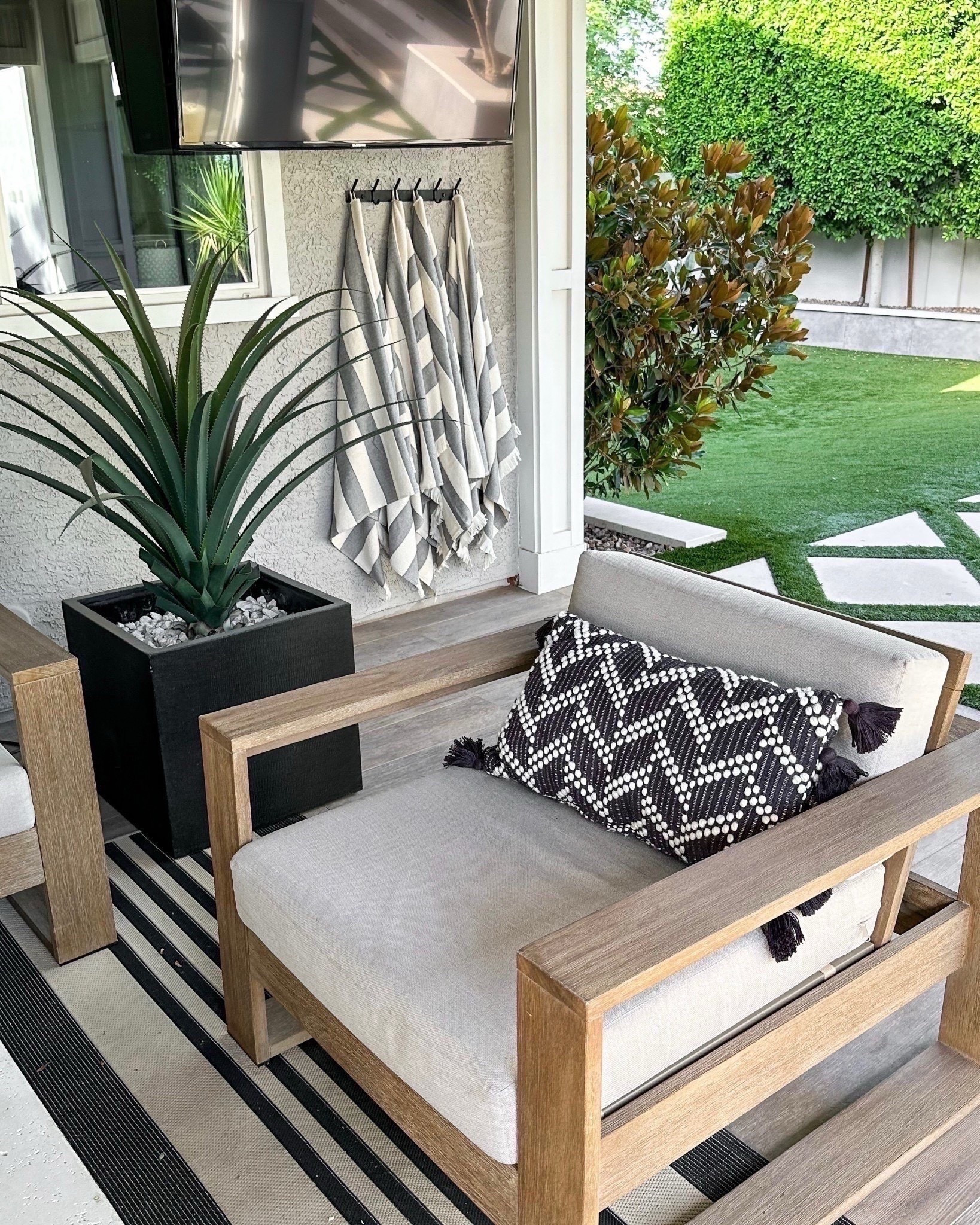 Dry and display your pool towels with this easy solution. I have this rack on both sides of my patio and it keeps everything nice and tidy! Linking these fabulous pool towels( I like to have one pattern only) and my outdoor patio furniture. 
Backyard pool design tips 
Follow liveloveblank for more 
#LTKFamily


#LTKSeasonal #LTKHome #LTKmomlife