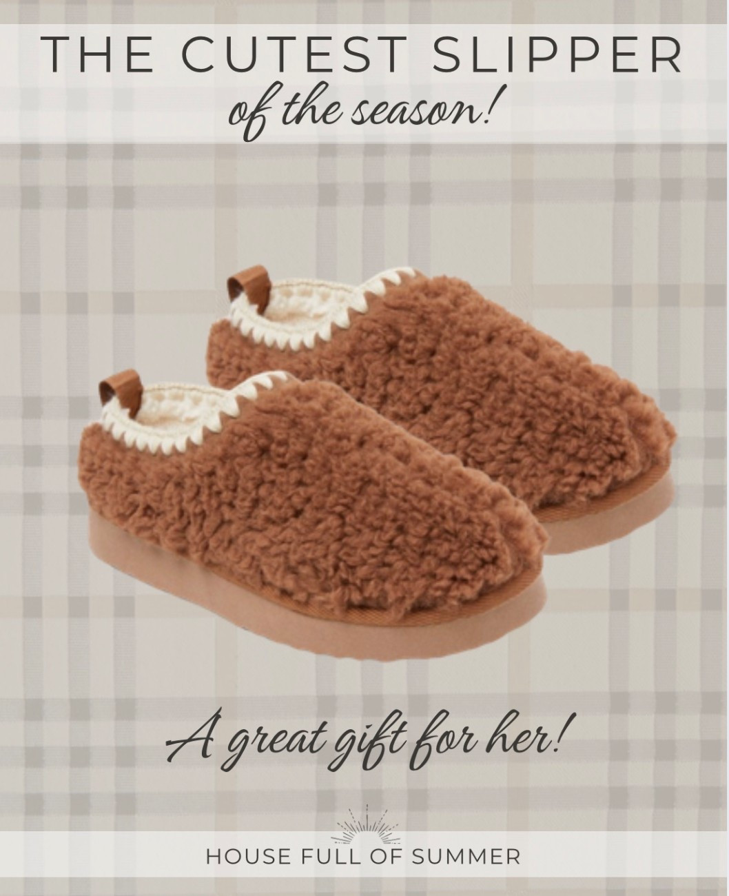 Fuzzy Sherpa Ugg alternative slippers 

#LTKHoliday #LTKGiftGuide #LTKFindsUnder50
