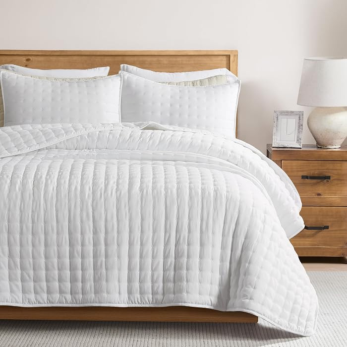 WDCOZY White Cloud Quilt Set King Size, Lightweight Soft Cross Stitch Bedspread, Farmhouse Rustic... | Amazon (US)