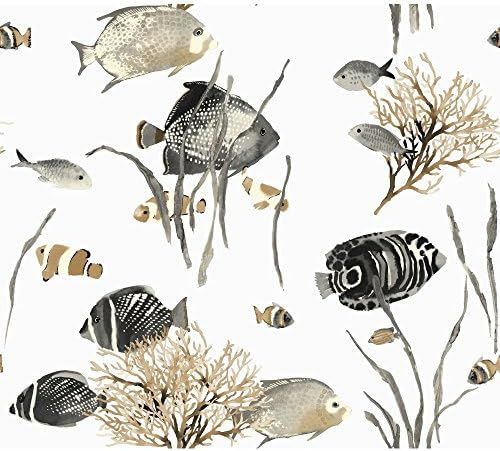 York Wallcoverings Tropics Tropical Reef Removable Wallpaper, White/Pale Grey to Black/Beige/Tan | Amazon (US)