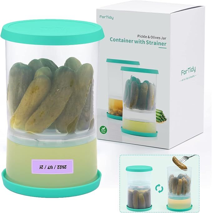 FORTIDY Pickle Jar/Container with Strainer Flip & Label – 47 oz Large Airtight Storage, Wide Mo... | Amazon (US)