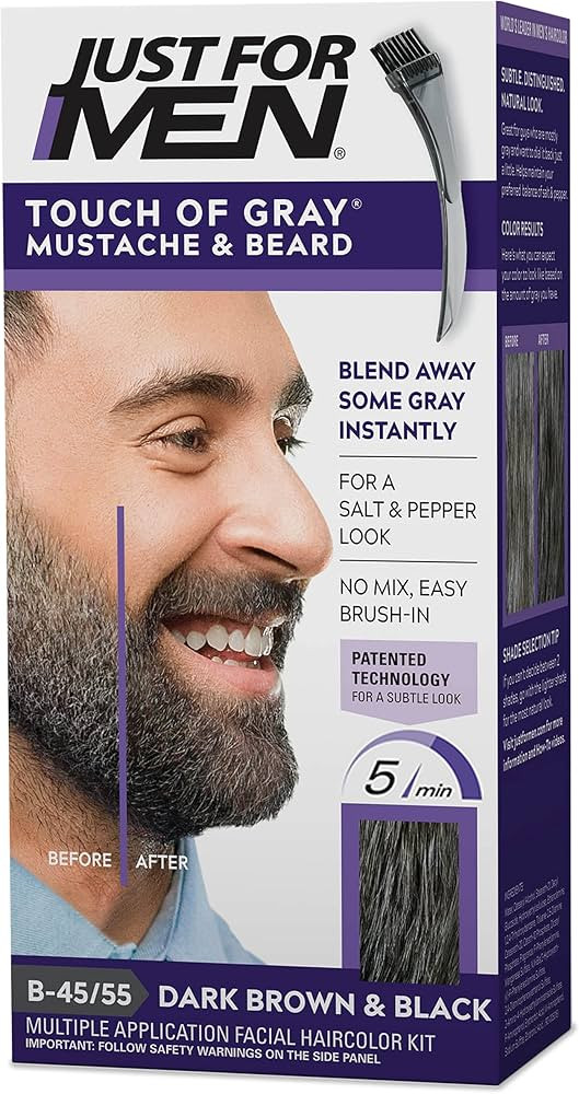 Just For Men Touch of Gray Mustache & Beard, Beard Coloring for Gray Hair with Brush Included for... | Amazon (US)