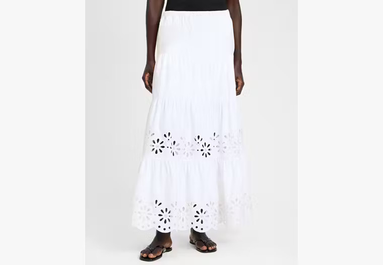 Kate Spade Daisy Eyelet Tiered Maxi Skirt, white - XXL | Kate Spade Outlet