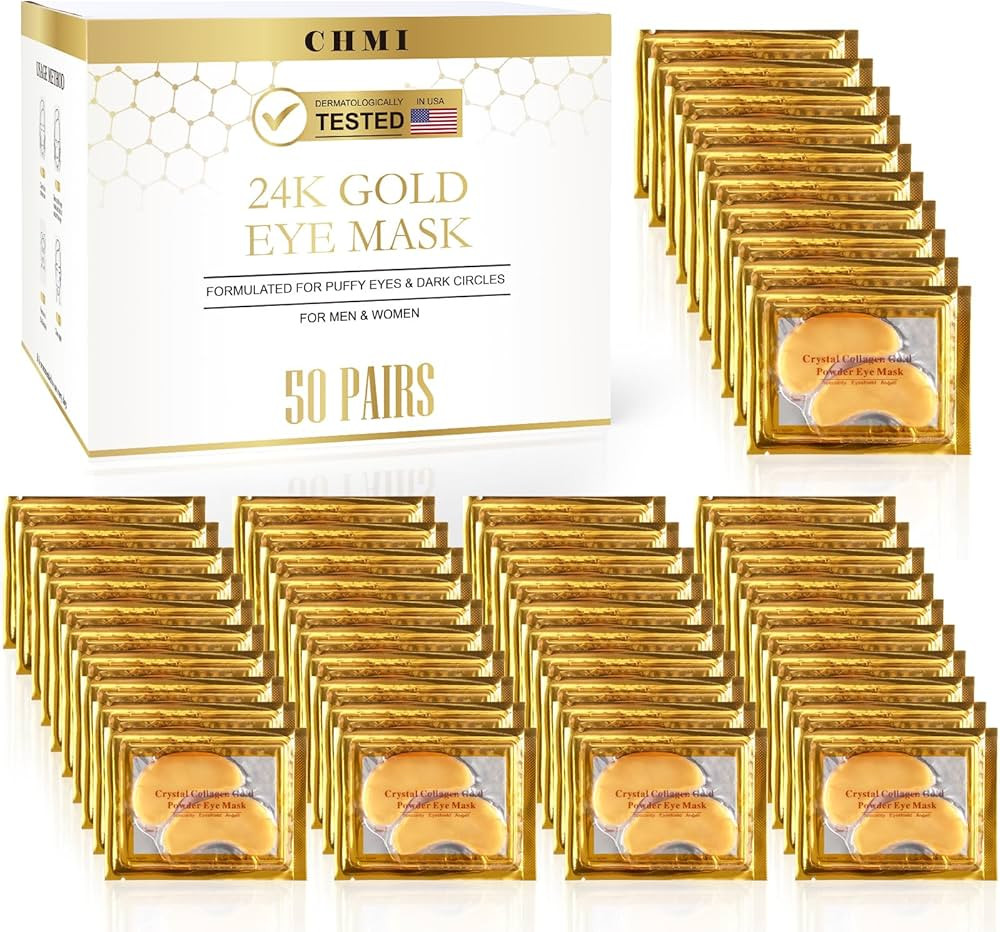 CHMI Under Eye Patches (50 Pairs) - 24K Gold Eye Patches for Puffy Eyes, Dark Circles, Eye Bags a... | Amazon (US)
