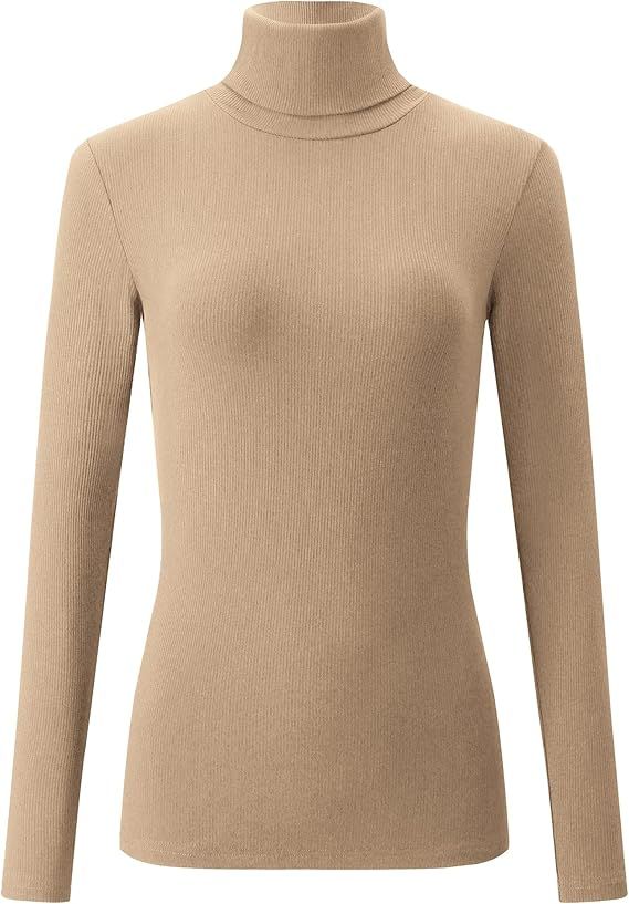 AUHEGN Womens Long Sleeve Turtleneck Tops Soft Lightweight Ribbed Knit Slim Pullover Sweater | Amazon (US)