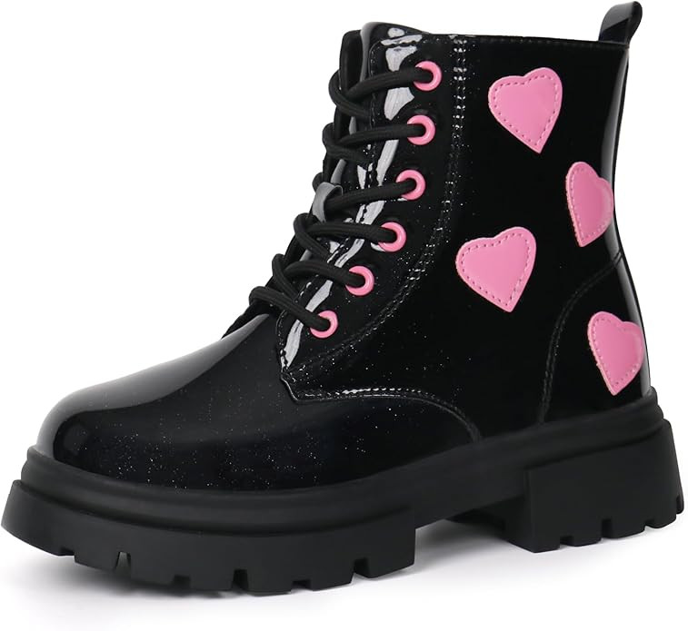 starmerx Girls Ankle Boots Lace Up Combat Boot Side Zipper Comfortable Boys Boots | Amazon (US)