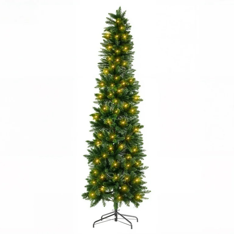 Gianna 6ft Pre-lit Pencil Christmas Tree, Green Artificial Spruce Slim Christmas Trees with 250 I... | Walmart (US)