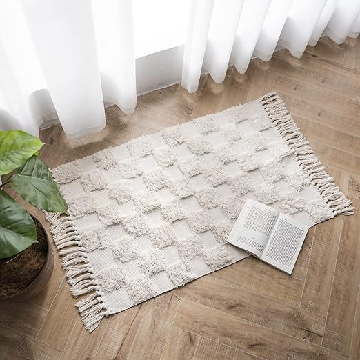 Lahome Boho Bathroom Rug, Small 2x3 Front Door Mat Checkered Beige Kitchen Throw Rug Washable Tuf... | Amazon (US)