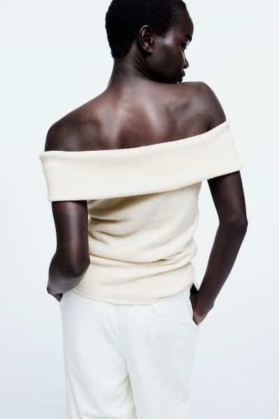 Off The Shoulder Knit Top - Cream - Ladies | H&M AU | H&M (AU)