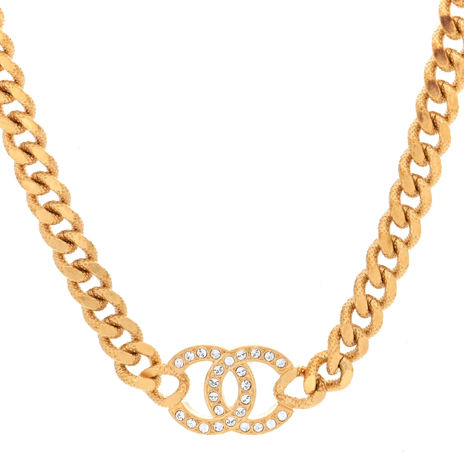 Crystal Chain Link CC Choker Necklace Gold | FASHIONPHILE (US)