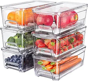 6-Pack Fridge Drawer Organizer, Pull-out Stackable Refrigerator Organizers and Storage, Clear Fru... | Amazon (US)