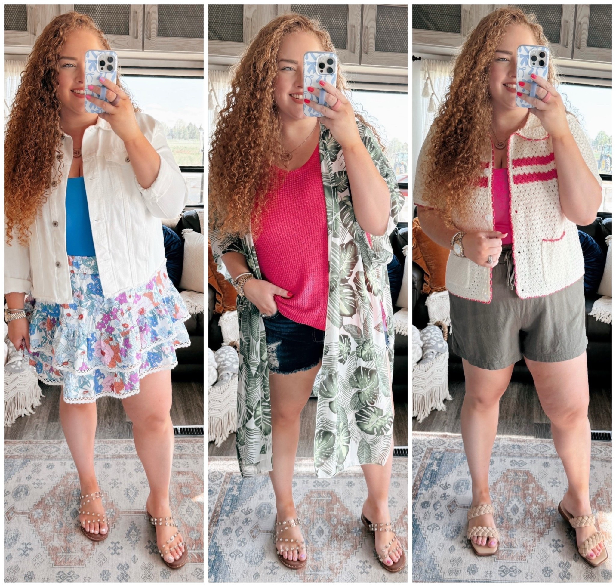 Three summer outfits I’ll be living in all season long ☀️💛 Light, breezy, and effortlessly cute 🤩Just add sunshine and you're good to go 🌼 cardigan | short sleeve cardigan  | amazon cardigan | amazon short sleeve cardigan | Amazon tank top | Amazon pink tank top | shorts | green shorts | Amazon shorts | Amazon green shorts | wide leg shorts | Amazon wide leg shorts | sandals | braided sandals | Amazon  sandals | summer outfit | Amazon summer outfit | Amazon summer look | Amazon finds | Amazon fashion | Amazon look | Amazon outfit | Amazon must haves | summer | summer fashion | summer look | summer outfit | Amazon summer outfit | pink tank top | Amazon pink tank top | waffle knit tank top | Amazon waffle knit tank top | palm print kimono | Amazon kimono | Amazon Palm print kimono | denim shorts | curvy shorts | blue tank top | Amazon blue tank top | white denim jacket | Amazon white denim jacket | Amazon denim jacket | floral skort | Amazon floral skort 

#LTKSummerEdit #LTKSaleAlert #LTKMidsize