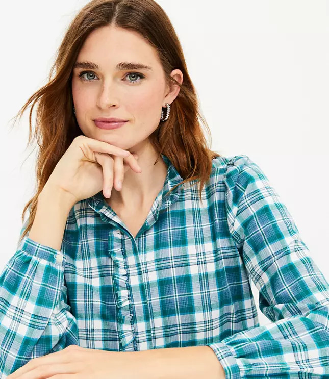 Plaid Ruffle Shirt | LOFT