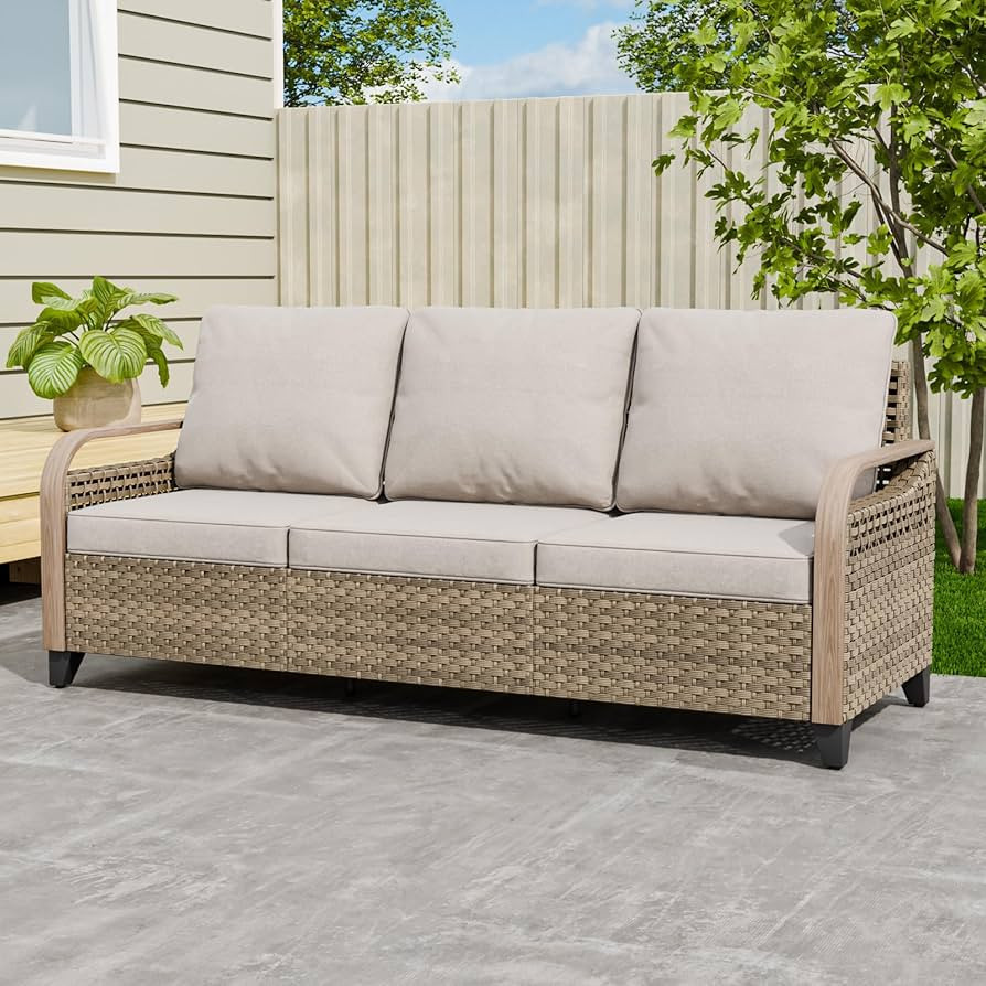 EAGLE PEAK Wicker Outdoor Patio Sofa Modern Rattan Patio Furniture Loveseat for Backyard Deck Por... | Amazon (US)
