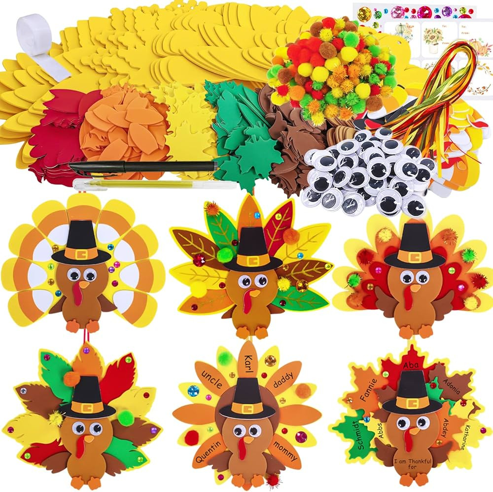 Winlyn 24 Sets Thanksgiving Turkey Ornaments Decorations Art Sets DIY Thanksgiving Craft Kits Fal... | Amazon (US)