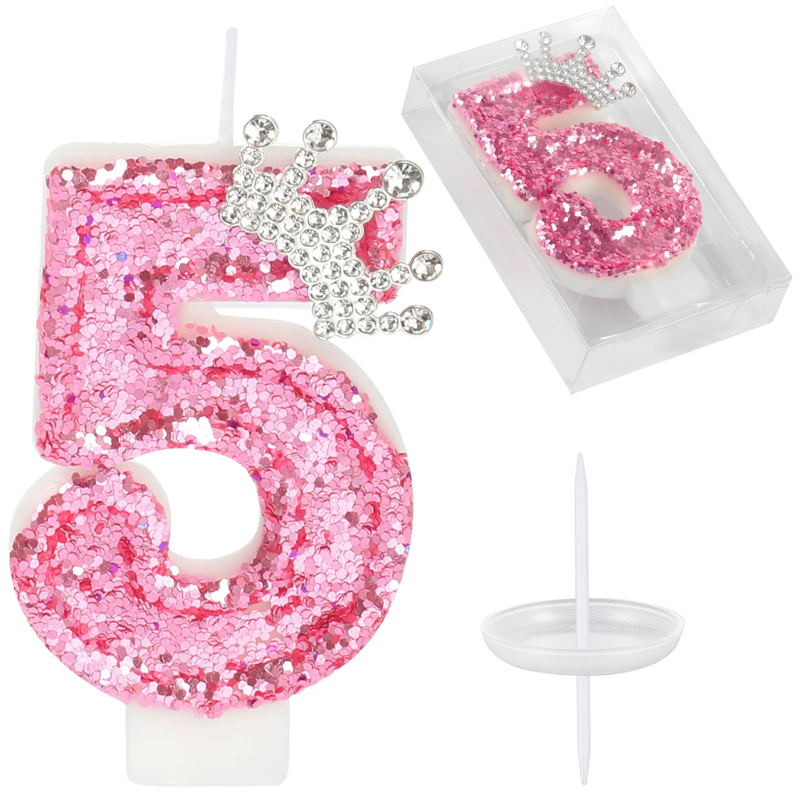 Birthday Number Candles,Pink Crown Birthday Candles for Cake,Glitter Number 5 Candle Cake Topper ... | Amazon (US)