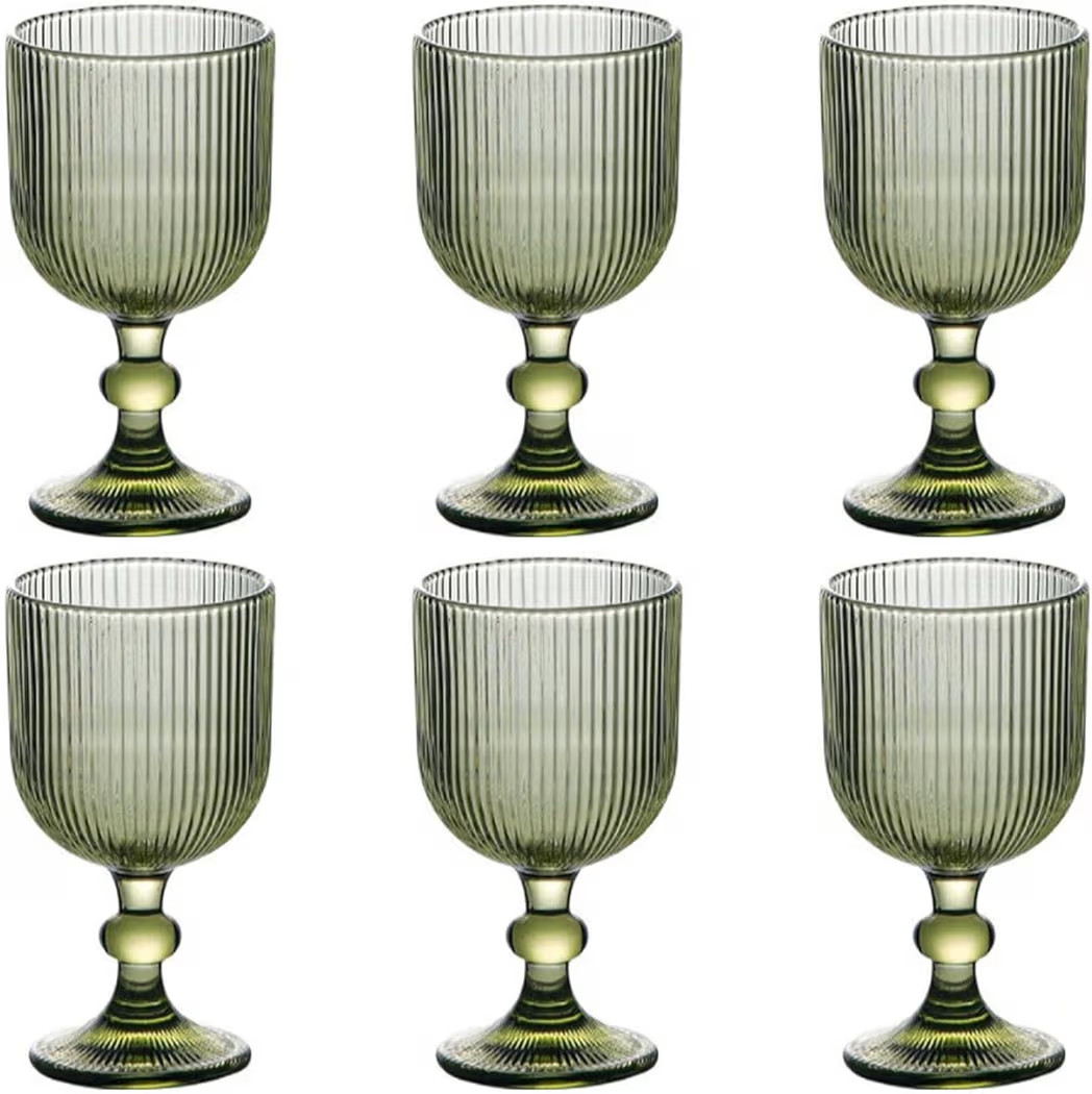 Green Drinking Glasses set of 6 Big Wine Goblets Vintage Colored Glassware 13 oz for Wedding Part... | Amazon (US)