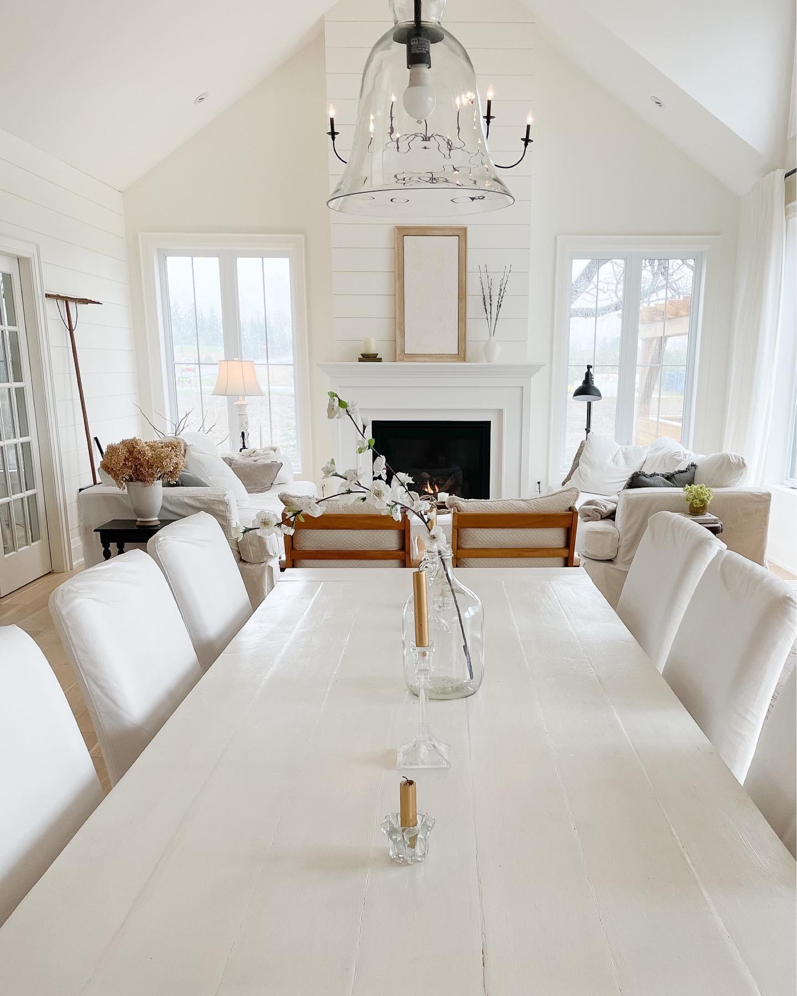 FARMHOUSE DINING + LIVING ROOM
.
Create a calming view from table to fireplace! 
 

#LTKhome #LTKFind #LTKstyletip