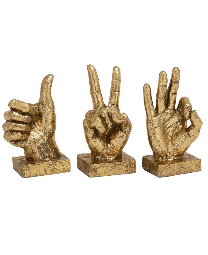 CosmoLiving Large, Metallic Hand Sculpture Table Decor Statues with Thumbs Up, Peace Sign and | Macys (US)
