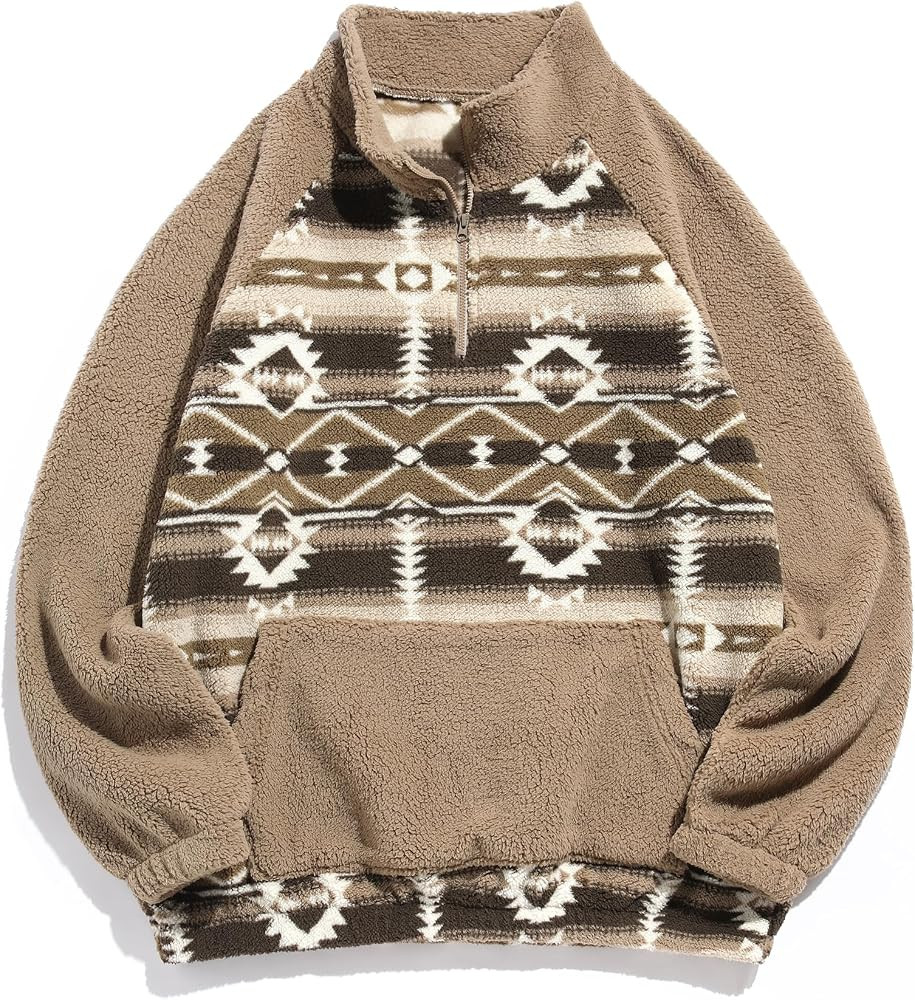 ZAFUL Men 1/4 Zipper Sweatshirt Ethnic Aztec Printed Kangaroo Pocket Fall Winter Pullovers Jacket... | Amazon (US)