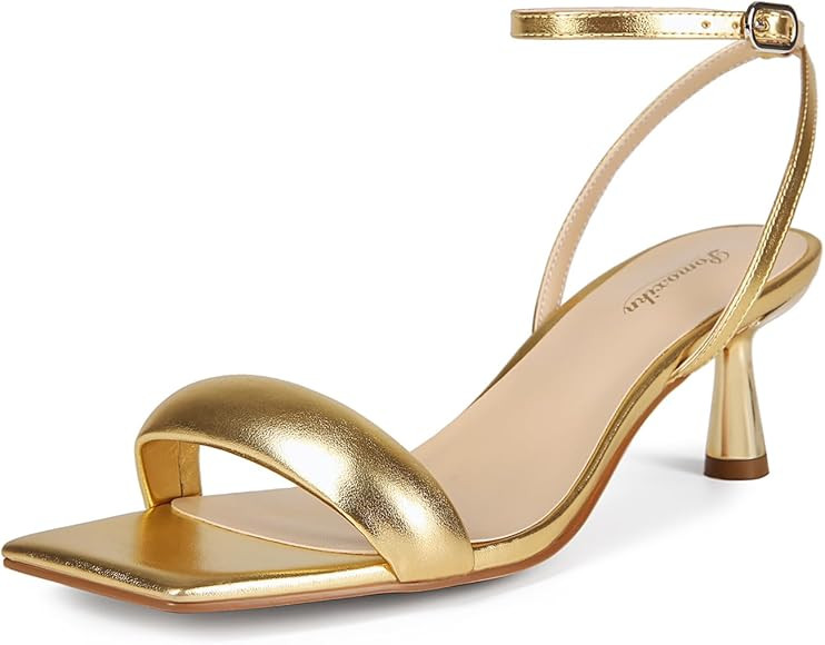 Spring Slingback Strappy Sandals For Women Elegant Kitten Heels Square Toe High Heel Shoes | Amazon (US)