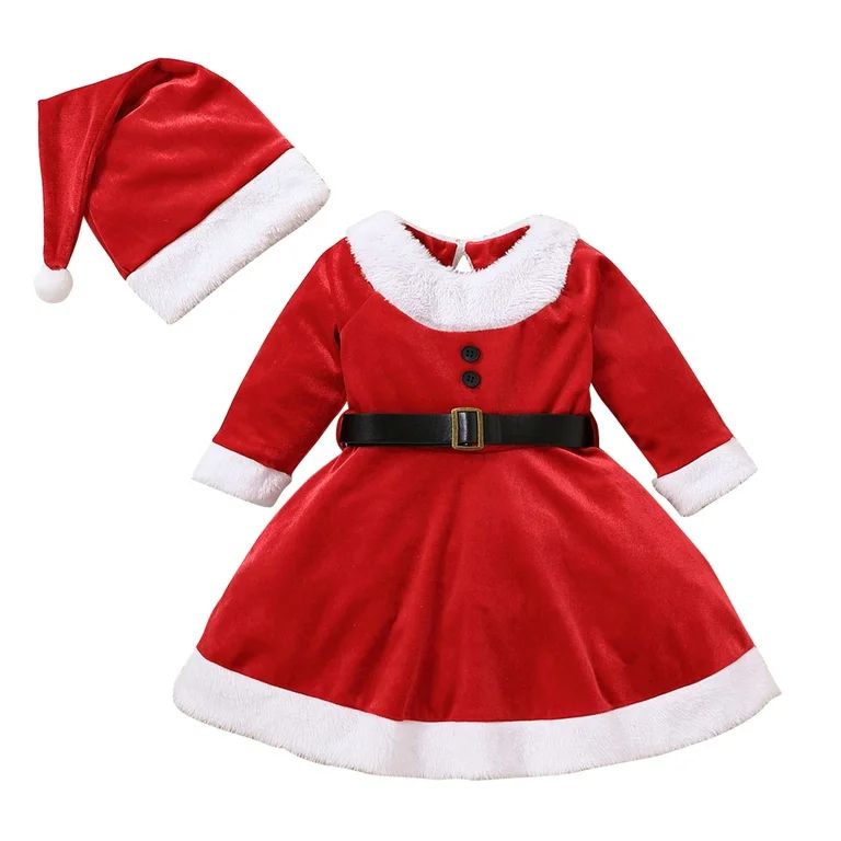 DAKIMOE Santa Claus Costume for Kids Christmas Dress Outfit for Girls Santa Claus Costume with Sa... | Walmart (US)