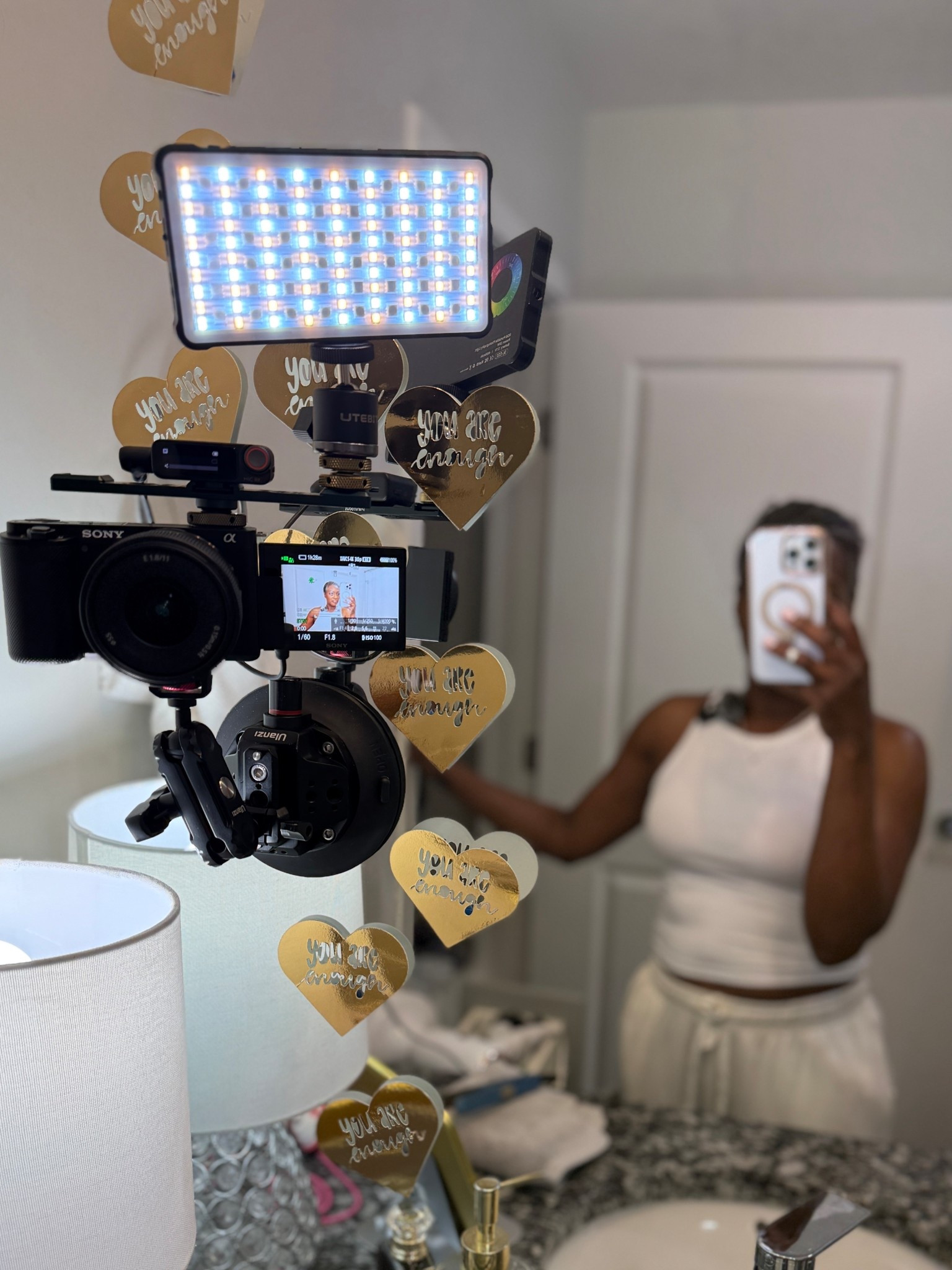 Lights, camera, action … Behind the scene of my next video on YouTube 😍 on how I achieve a simple no mKe up look in under 20 mins everyday ! We are in our ultimate glow up over 50 🤩

#LTKWatchNow #LTKOver40 #LTKBeauty