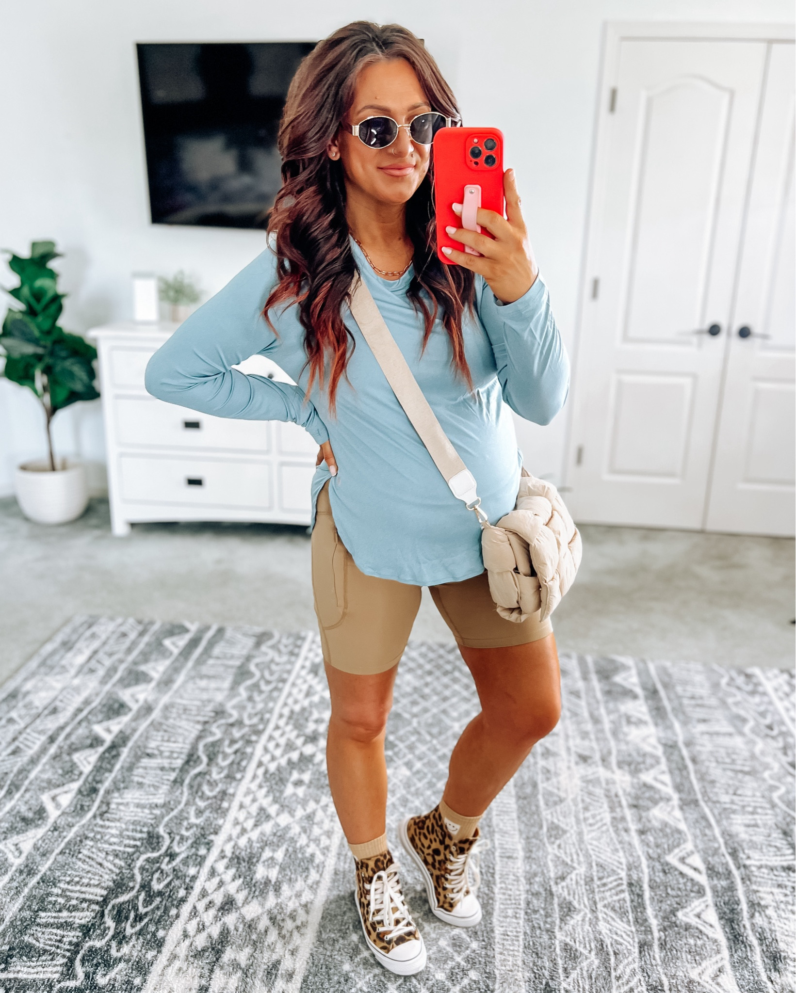 My fav sunglasses brand + athliesure pieces I’m loving right now! (Both on sale)!! Sized up one for the bump, but tts. Top is super breathable and upf 50+ 👌 Designer vibes sunglasses, but super affordable and great quality! Maternity outfit option that will transition into fall and work after pregnancy as well 👏 

#LTKBump #LTKStyleTip #LTKSaleAlert