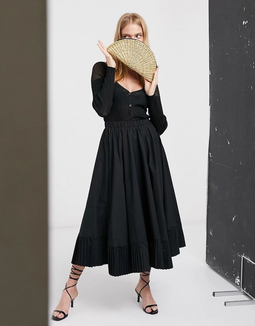 Ghospell full circle midi skirt with pleated hem-Black | ASOS (Global)