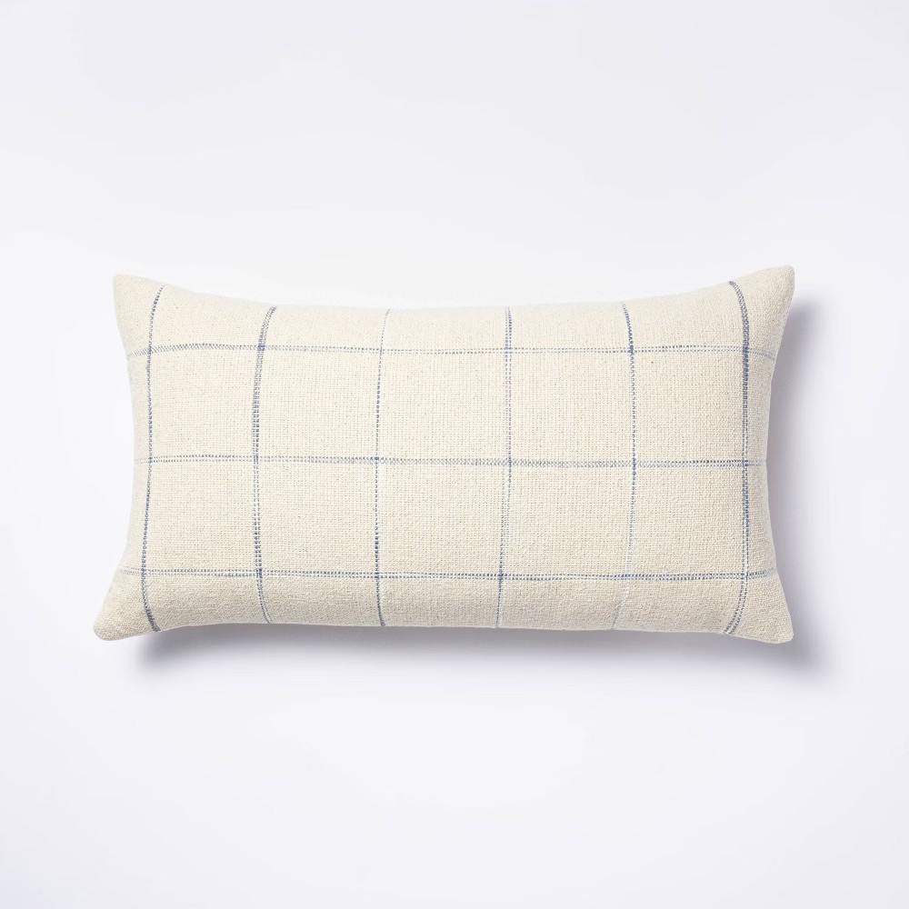 Oversized Windowpane Lumbar Throw Pillow Cream/Blue - Threshold designed with Studio McGee | Target