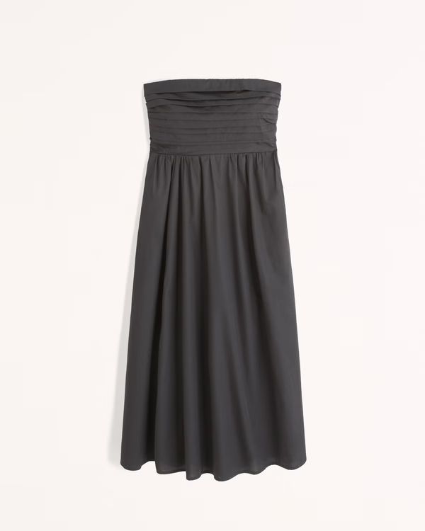 Emerson Strapless Poplin Midi Dress | Abercrombie & Fitch (US)