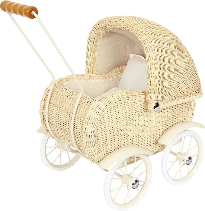 Baby Doll Stroller by Small Foot – Vintage Wicker Rolling Carriage Pram – Classic Doll Buggy ... | Amazon (US)