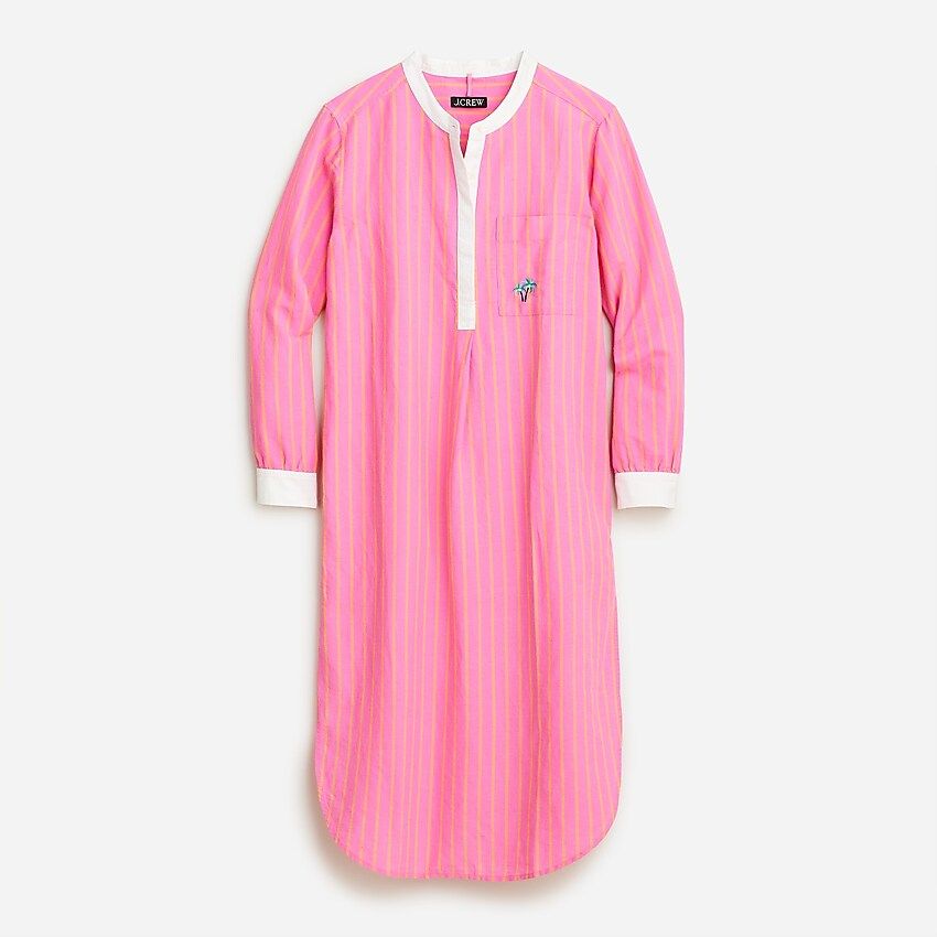 Cotton-linen popover cover-up shirtdress in pink stripe | J.Crew US