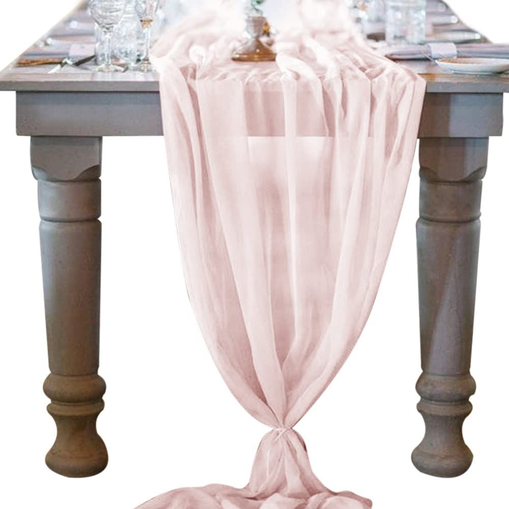 Socomi 10ft Blushing Pink Chiffon Table Runner 29x120 Inches Wedding Runner Sheer Bridal Shower D... | Amazon (US)