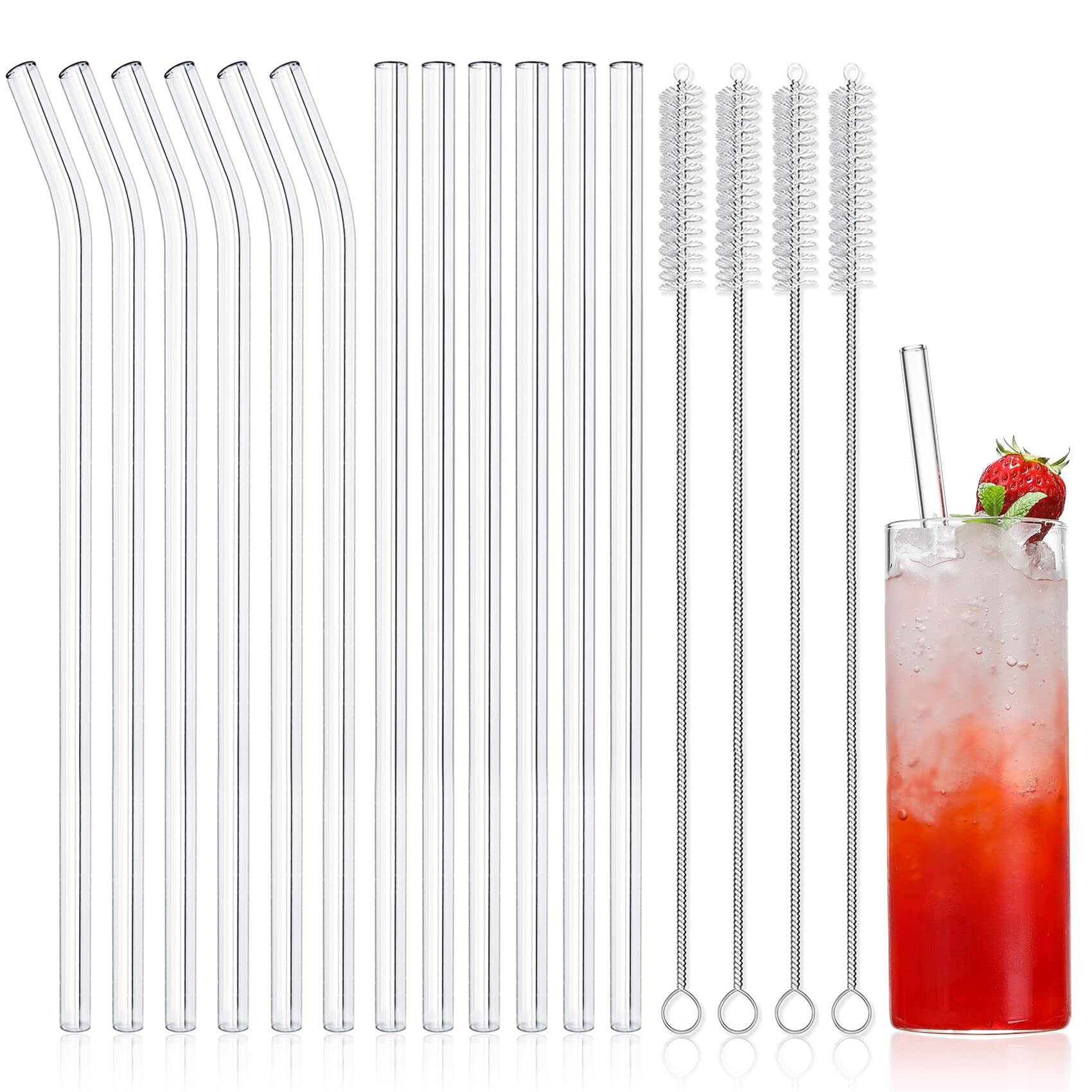 NETANY 16-Pack Reusable Glass Straws, Clear Glass Drinking Straw, 10''x10 MM, Set of 6 Straight a... | Amazon (US)