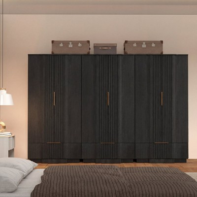 Brafabhome 67" Fluted Armoire Wardrobe Closet with 3 Drawer, 6 Doors Wooden Wardrobe Cabinet with Adjustable Shelf, Modern Black Armoires for Clothes | Target
