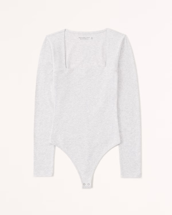 Long-Sleeve Cotton Seamless Fabric Squareneck Bodysuit | Abercrombie & Fitch (US)