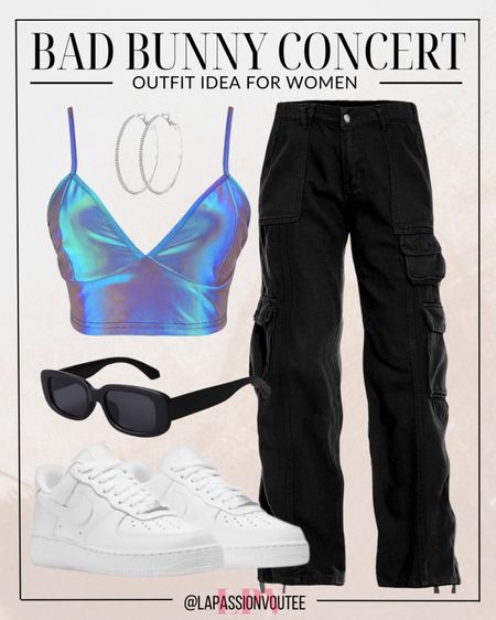 Channel urban chic with this edgy concert look! Combine cargo pants with a reflective cami top for a futuristic vibe. Accessorize with sleek sunglasses, hoop earrings for a touch of glam, and finish off the ensemble with comfy sneakers. Ready to stand out in style at the concert!

#LTKstyletip #LTKSeasonal #LTKfindsunder100
