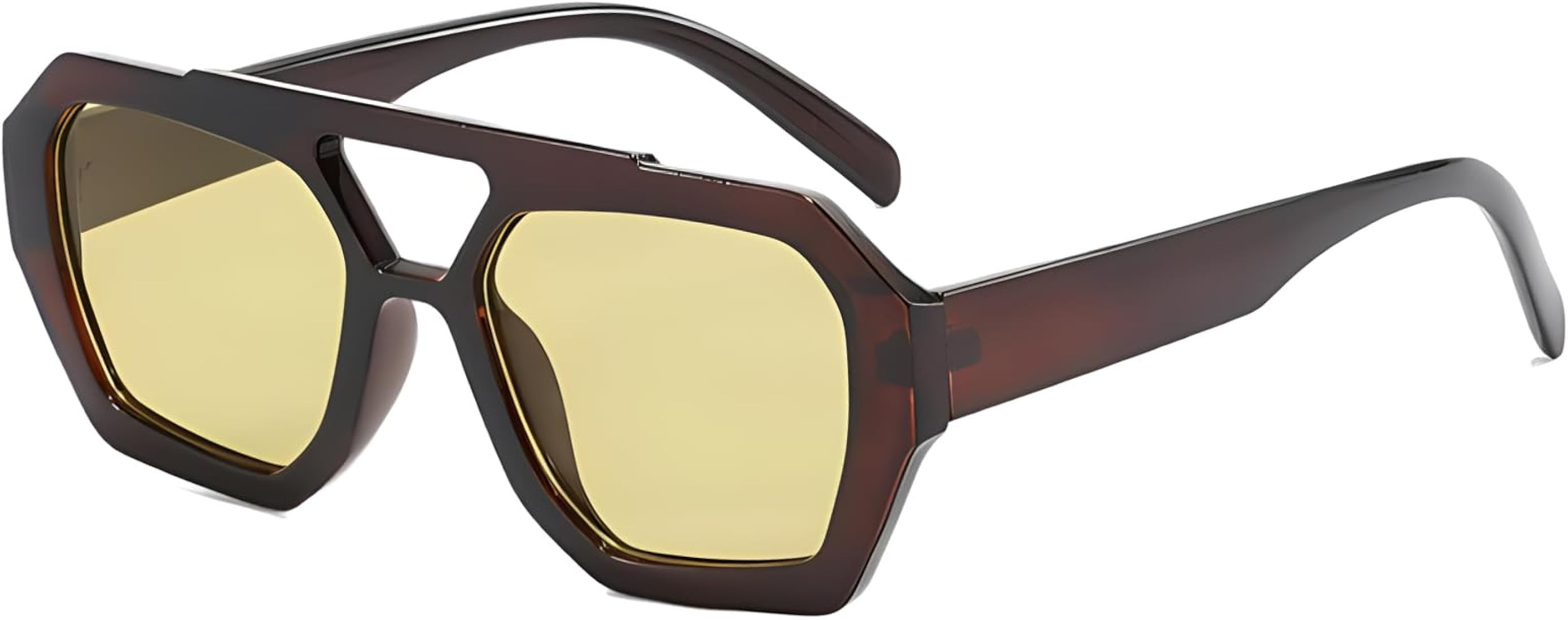 ADE WU Trendy Designer Hexagon Aviator Sunglasses for Women Thick Frame Double Bridge Geometric S... | Amazon (US)