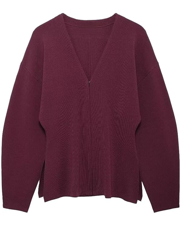 FindThy Women’s V-Neck Knitted Cardigan Slim Fit Solid Color Long Sleeve Sweater Outerwear Top | Amazon (US)